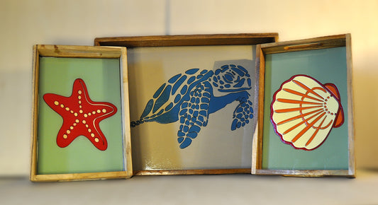 plateaux de service bois et couleur (1 grand et 2 petits)