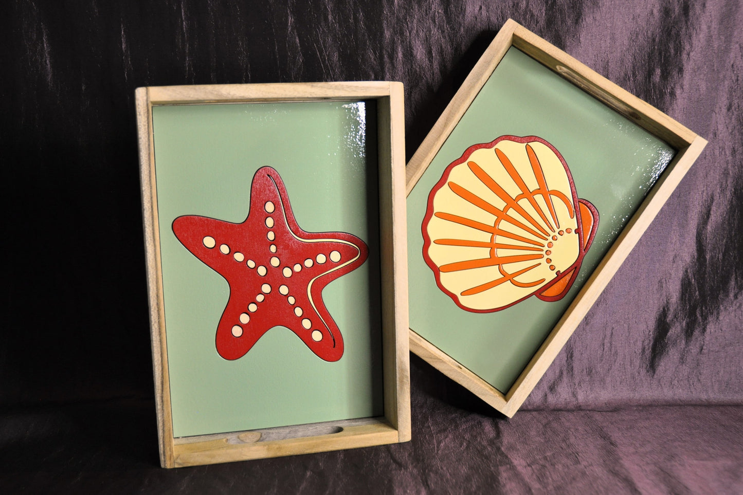 plateaux de service bois et couleur (1 grand et 2 petits)