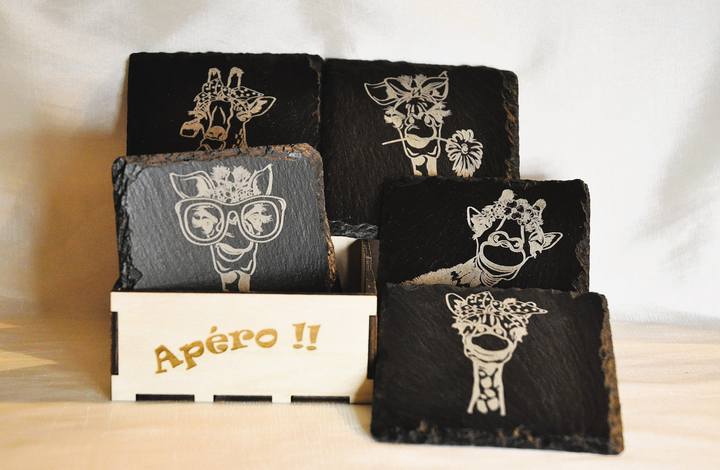 planches et sous-verres ardoise (4 ou 6) personnalisables (sur commande)