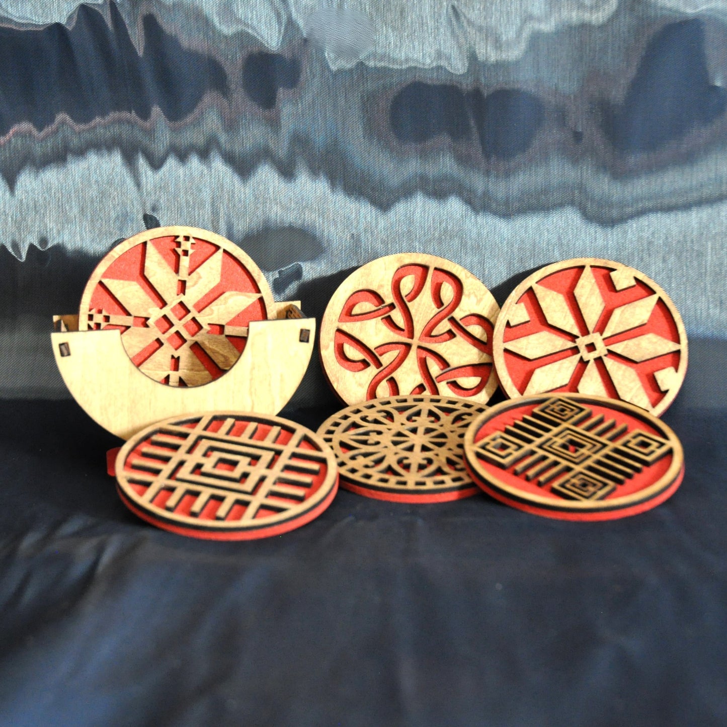 sous-verres bois et liège (6) avec présentoir (autres couleurs sur demande)