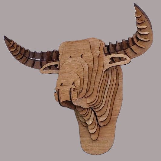tête de taureau en bois - 28 x 42 x 25cm (sur commande)